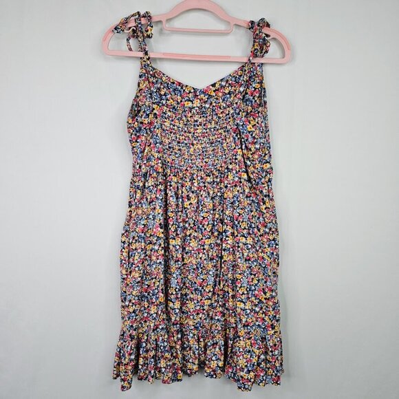 OLD NAVY Fit & Flare Cami Dress NAVY BLUE PINK YELLOW Floral size M Smocked Cute - Picture 6 of 7
